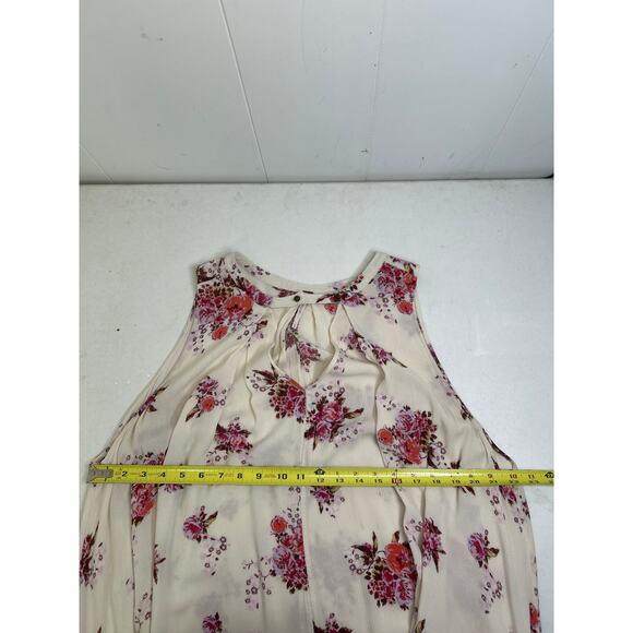 Free People Womens Tree Swing Tunic Dress Sz Medium Boho Cream Pink Floral Hi Lo - Picture 5 of 8